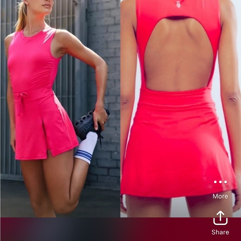 NWOT Free People “Easy Does It” Bright Pink Athletic Dress